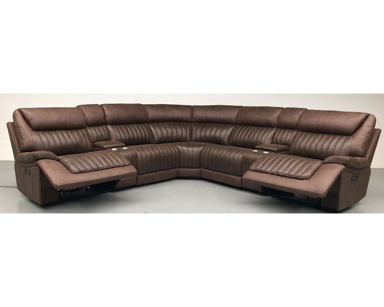 Dual Power Brown 7 piece Sectional