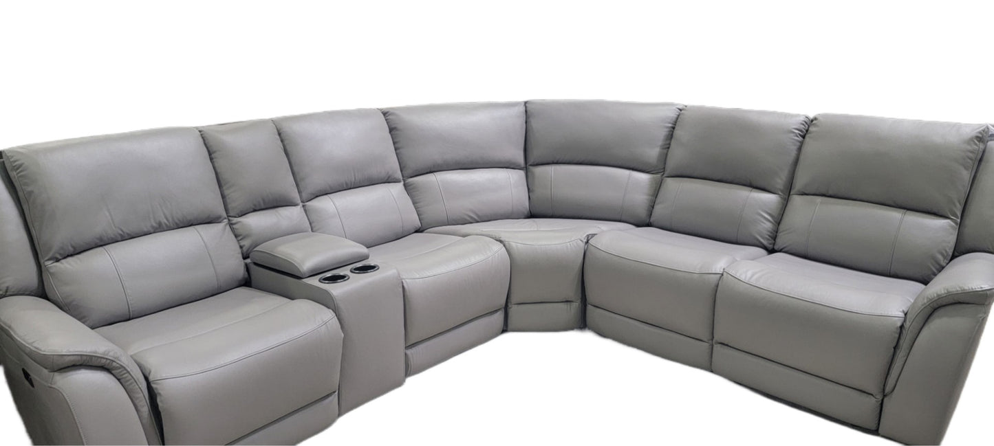 Power Grey Leather Reclining Sectional