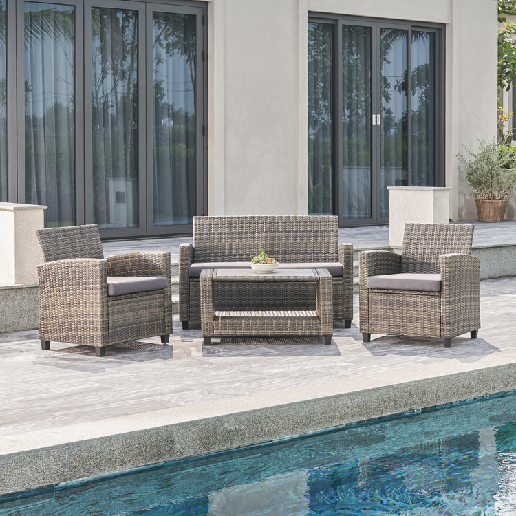 Gabrielle Wicker Outdoor Sofa with Gray Cushion(S) and Steel Frame