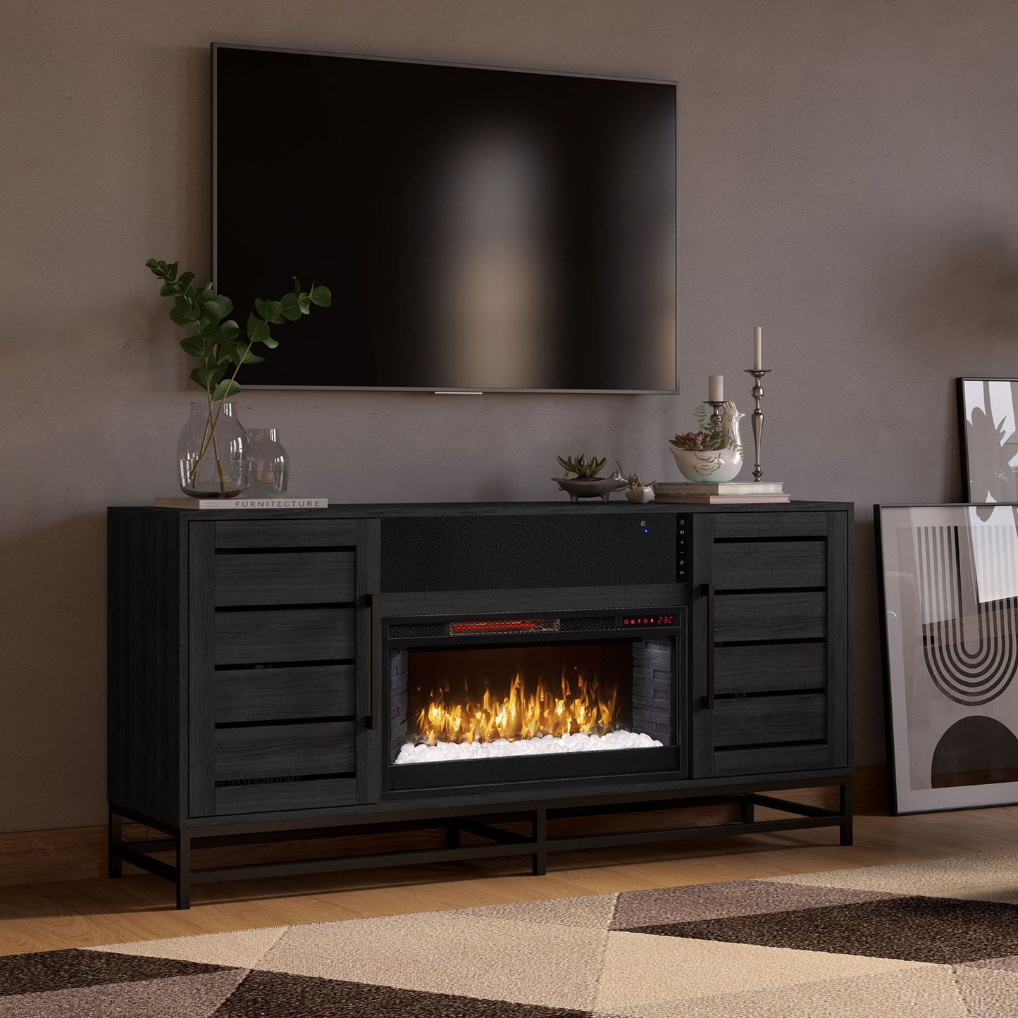 Lovell 60 in Media Fireplace With Bluetooth Sound System