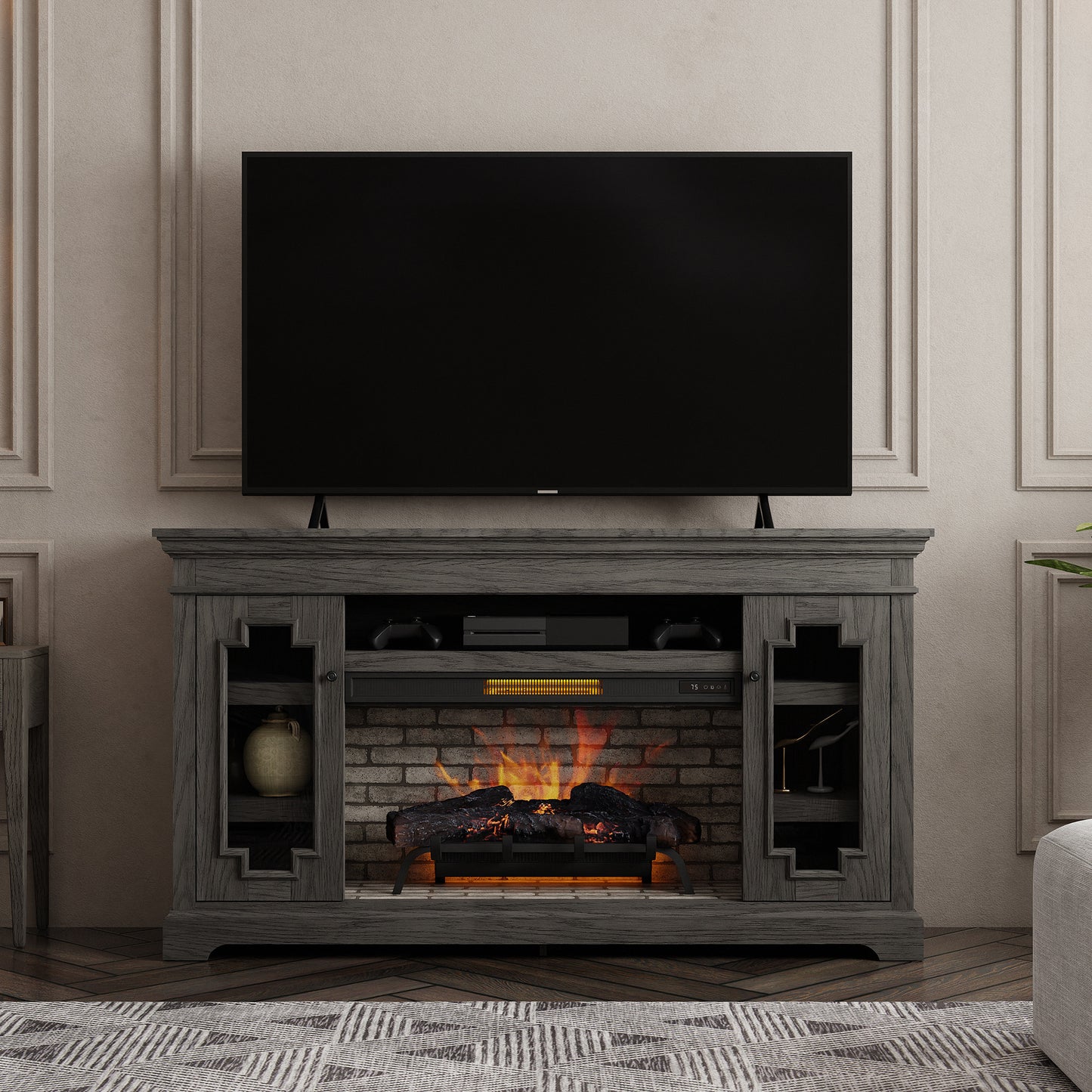 Dillon 70 in  Electric Fireplace Tv Stand In Cashmere