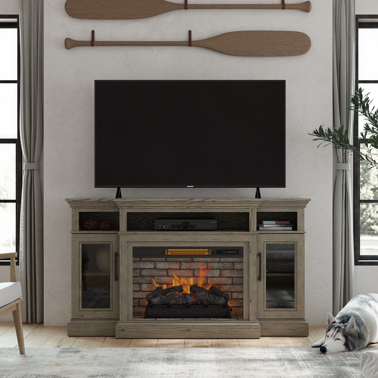 Westcliff 62 in Electric Fireplace In Rustic Taupe