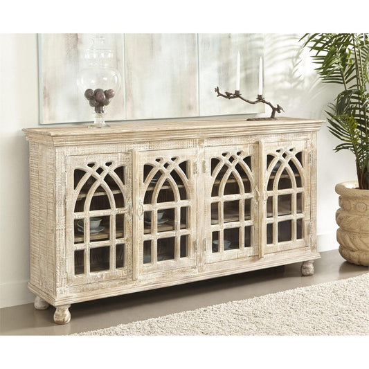 Cathedral White Wash 4 Door Media Credenza