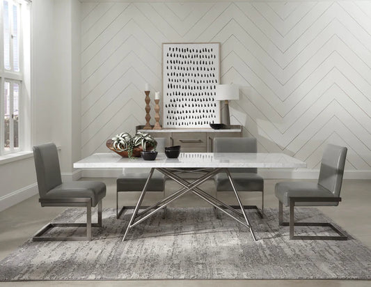 Coral Marble Rectangular Dining Table & Dining Chairs
