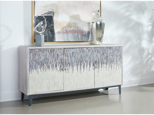 Pascal Mid-Century Modern 4 Door Storage Sideboard Credenza with Multicolored Geometric Pattern