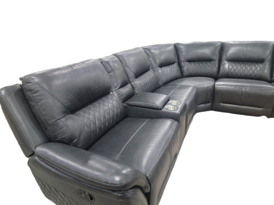 Black Top Grain Leather Manual Sectional