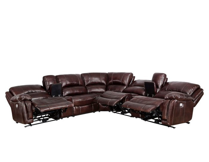 Denver Dual-Power 6-Piece Leather Sectional
